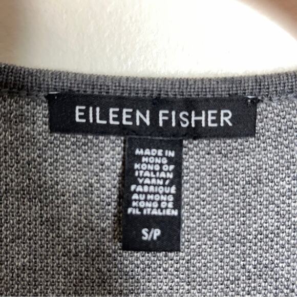 EILEEN FISHER Windowpane Extra Fine Merino Wool Cardigan Sweater Gray {A48} - Picture 5 of 6